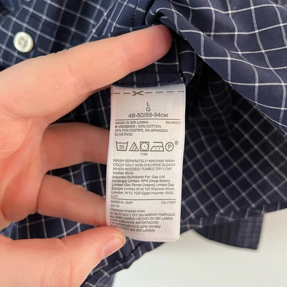 Gap Mens Navy Window Pane Button Up Shirt Sz L Standard Fit Performance Cotton - Picture 3 of 12